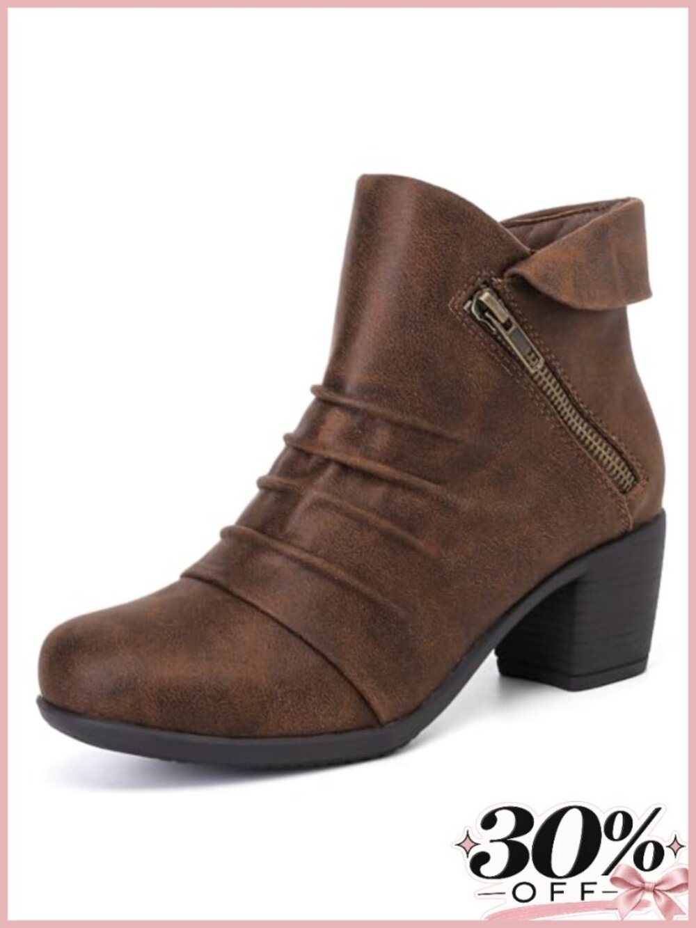 Women's Heeled Ankle Boots Faux Leather Block Heel Booties